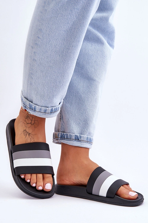 Damskie Klapki W Paski Czarne Vision