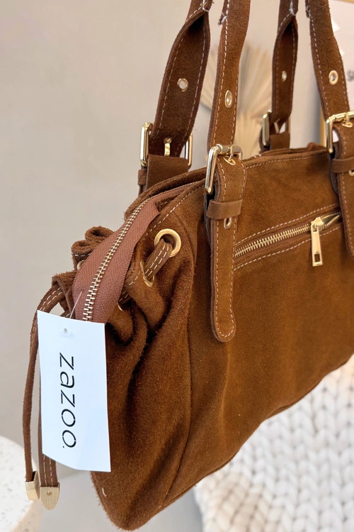 Skórzana Zamszowa Torebka Camel Ovelia