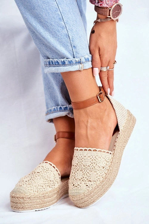 Espadryle Damskie Na Platformie Lniane Beżowe Palm Spring