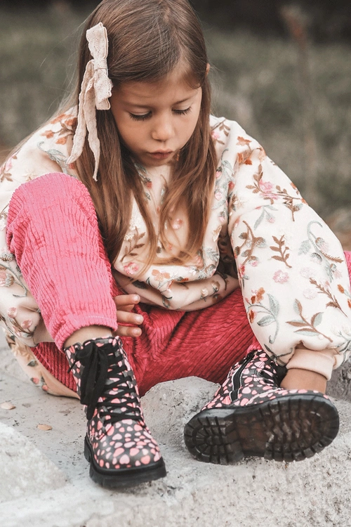 Ocieplane Botki Dziecięce Na Suwak Czarno-Różowe Dolida