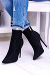 Lu Boo Czarne Zamszowe Botki na Szpilce Veneci
