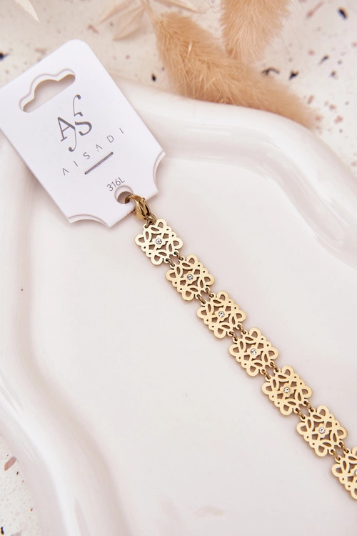 Regulowana Bransoletka Damska Z Cyrkoniami Stal Chirurgiczna Złota