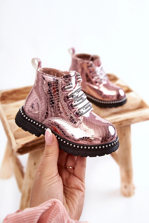 Dziecięce Ocieplane Skórzane Botki Różowe Dottie