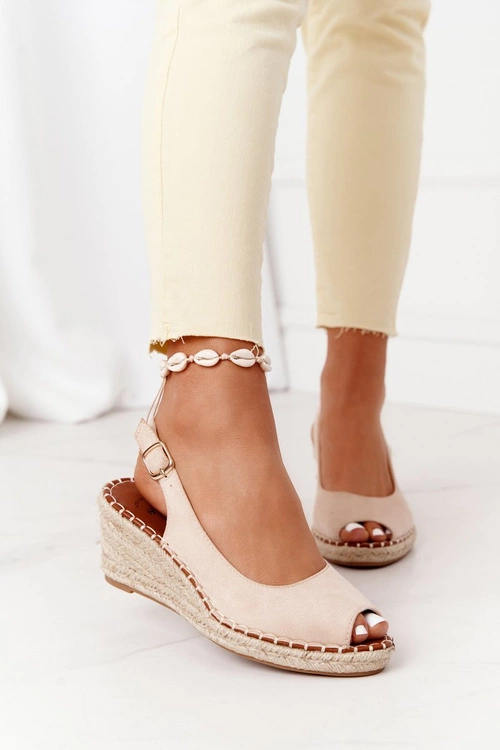 Sandały Na Koturnie Z Plecionką Beżowe Las Palomas