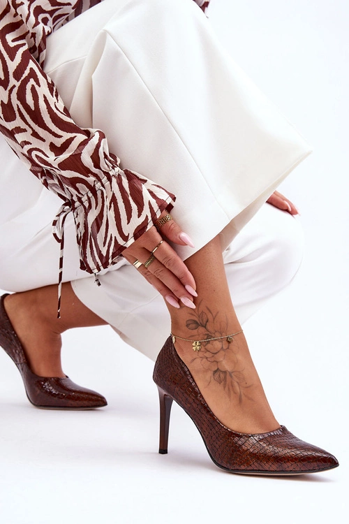 Modne Skórzane Szpilki Lewski Shoes 2659 Brązowe