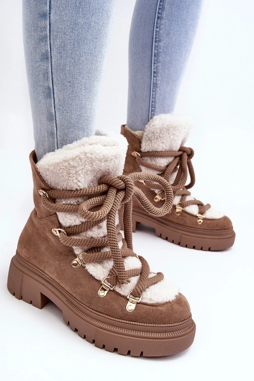 Trapery Śniegowce Damskie Z Wiązaniem Beżowe Shala