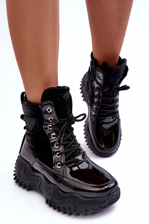 Ocieplane Botki Na Masywnej Platformie Czarne Lanleh