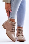 Skórzane Sznurowane Botki Maciejka 05953-04 Beżowe