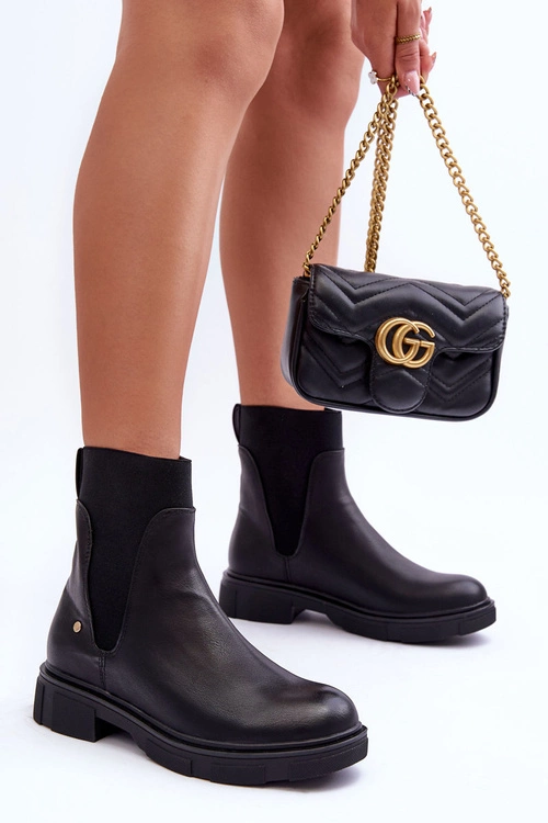 Skórzane Botki Sztyblety Damskie Czarny Tannaz