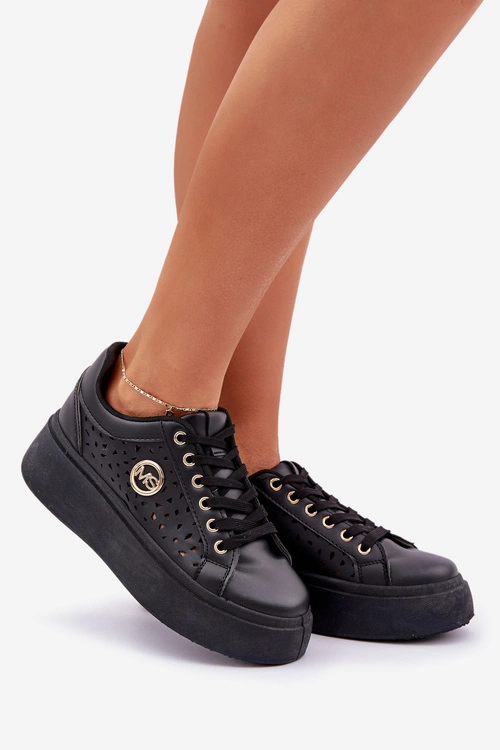 Ażurowe Sneakersy Ze Złotym Detalem Czarne Cassildi