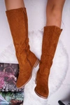 Damskie Kozaki Do Połowy Łydki Zamszowe Camel Temet
