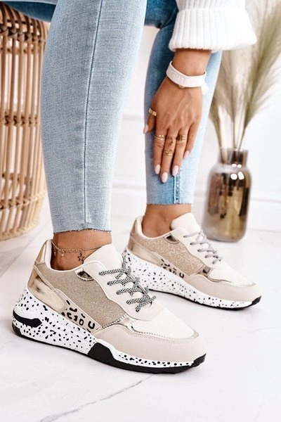 Damskie Sneakersy Na Koturnie Złote Avery