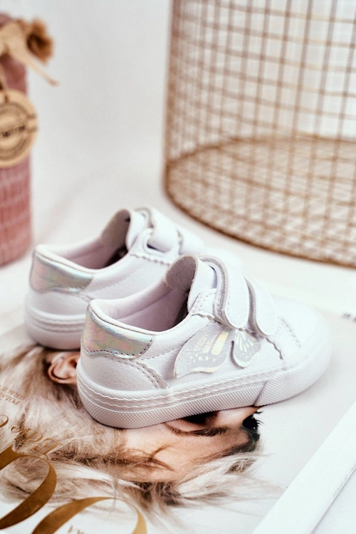 Tenisówki Dziecięce na Rzepy Motylek Białe Dusmo