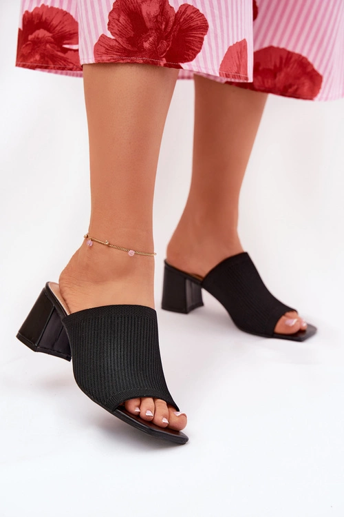 Klapki Damskie Na Obcasie Typu Słupek Czarne Wenilan