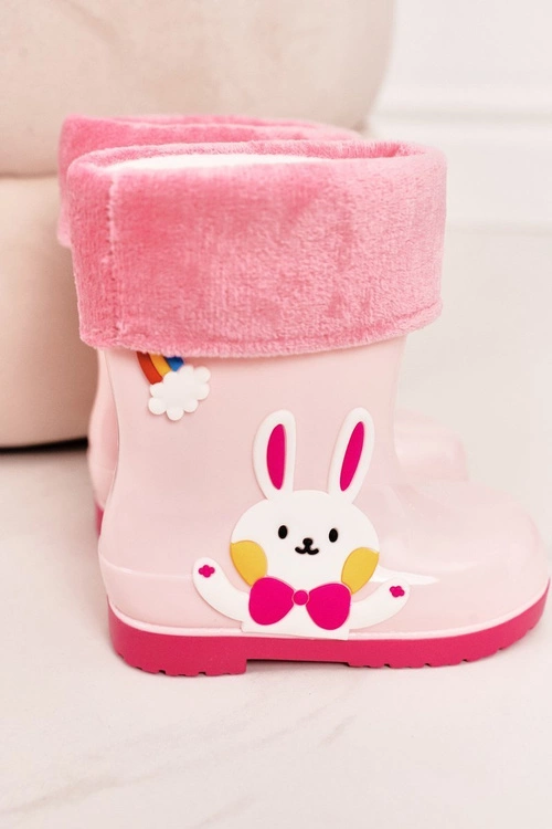 Dziecięce Ocieplane Kalosze Z Króliczkiem Różowe