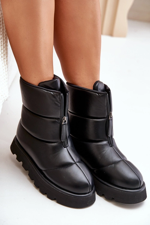 Śniegowce Na Platformie Z Zamkiem Eko Skórzane Czarne Resisia