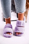 Papcie Damskie na Platformie Futrzane Fioletowe Cotton Candy