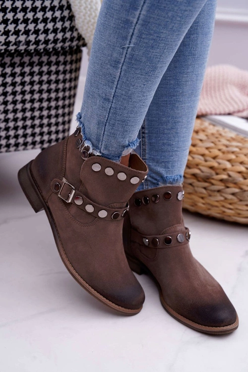 Botki Damskie Beżowe Welurowe Exquisite 1172