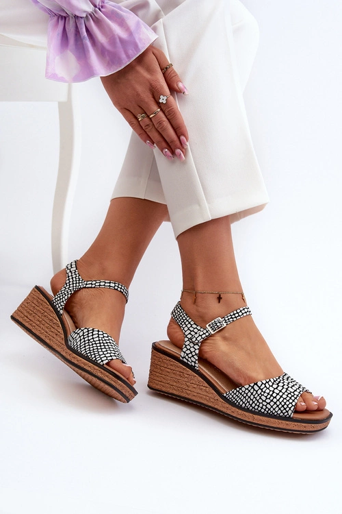 Damskie Sandały Na Koturnie Sergio Leone SK303 Biało-Czarne