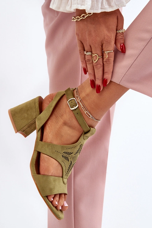 Sandały Na Niskim Obcasie Zielone Eleriva