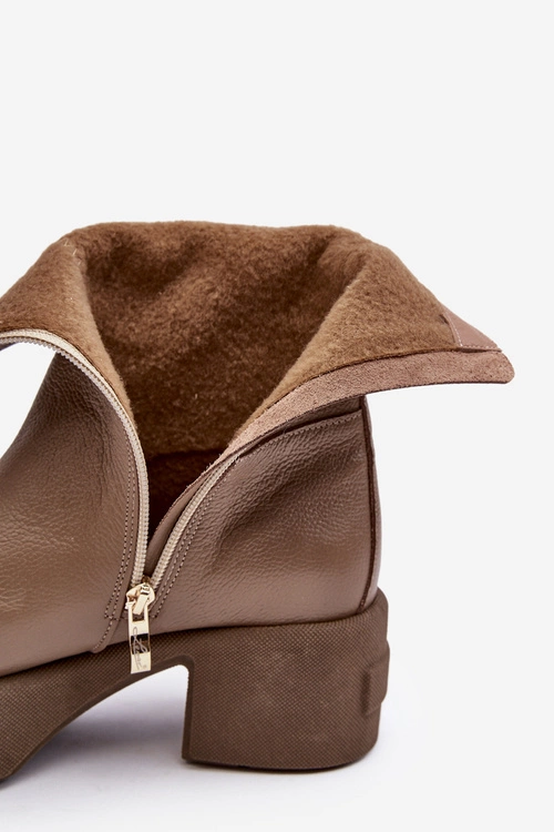 Skórzane Botki Na Niskim Obcasie Ciemnobeżowe Lemar Volavola