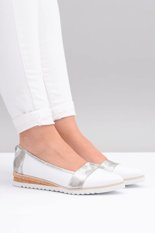 Polskie Skórzane Białe Balerinki Moro Persi