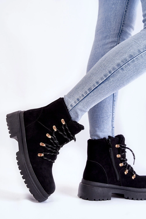 Damskie Zamszowe Botki Trapery Czarne Bellita