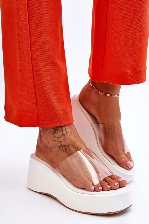 Damskie Transparentne Klapki Na Koturnie Białe Eliane