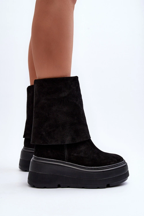 Zazoo 3410 Zamszowe Damskie Botki Na Masywnej Platformie Czarne
