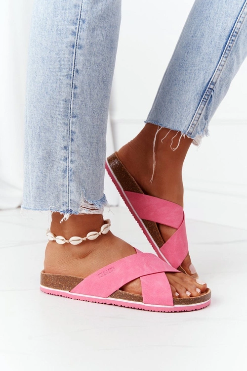 Skórzane Profilowane Klapki Big Star HH274597 Fuksja