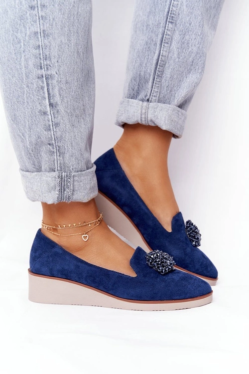 Eleganckie Półbuty Na Koturnie Vinceza 10580 Zamszowe Granatowe