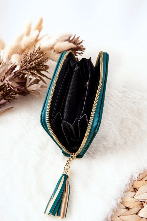 Pikowany Portfel Z Frędzelkiem Zielony