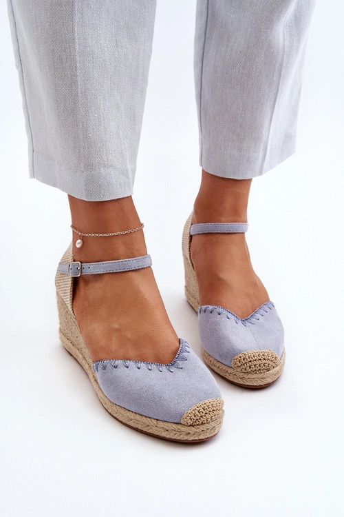 Zamszowe Sandały Espadryle Na Koturnie Z Plecionką Niebieskie Raylin