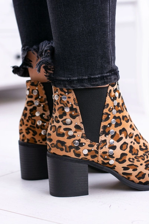 Damskie Botki Sztyblety W Panterkę Na Słupku Nity Savage