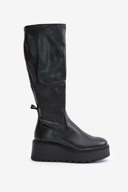 Kozaki Damskie Przed Kolano Na Platformie I Koturnie Vinceza 58342 Czarne