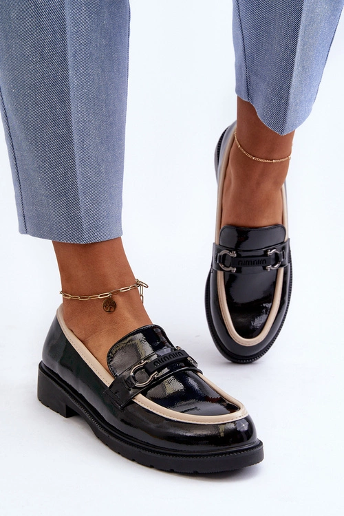 Damskie Lakierowane Półbuty Mokasyny S.Barski HY336A Czarne