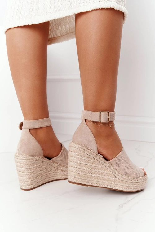 Sandały Na Koturnie Z Plecionką Beżowe Makenna
