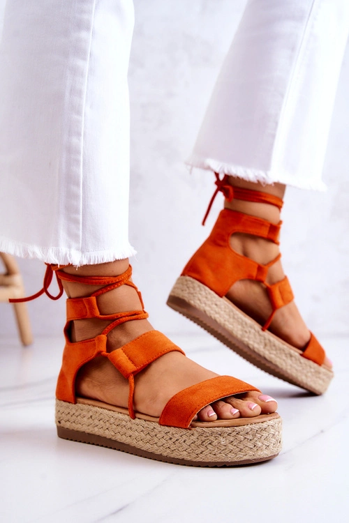Damskie Wiązane Sandały Na Platformie Pomarańczowe Amrillo