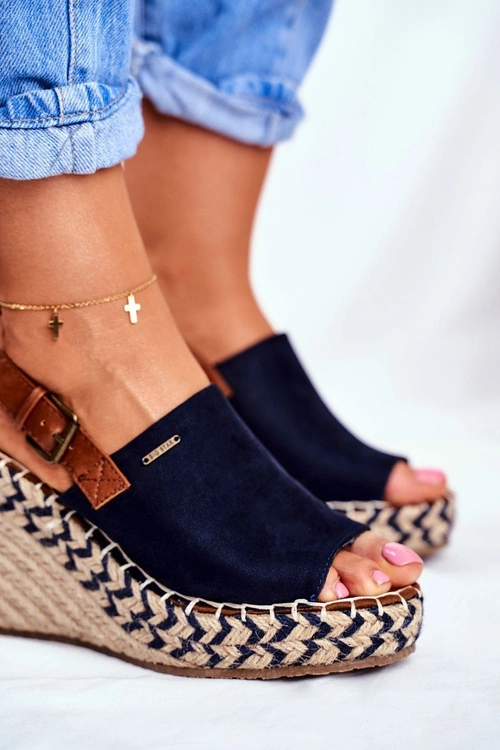 Sandały Damskie Na Koturnie Big Star Granatowe FF274980