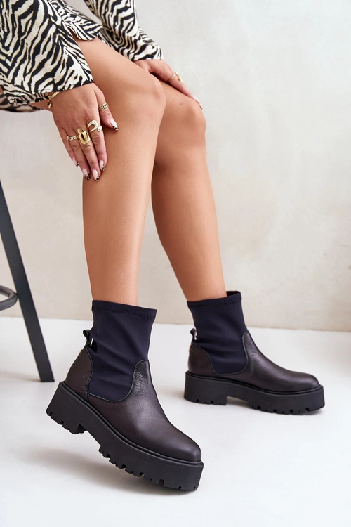 Zazoo 2947 Wsuwane Botki Damskie Ze Skóry Naturalnej Czarne