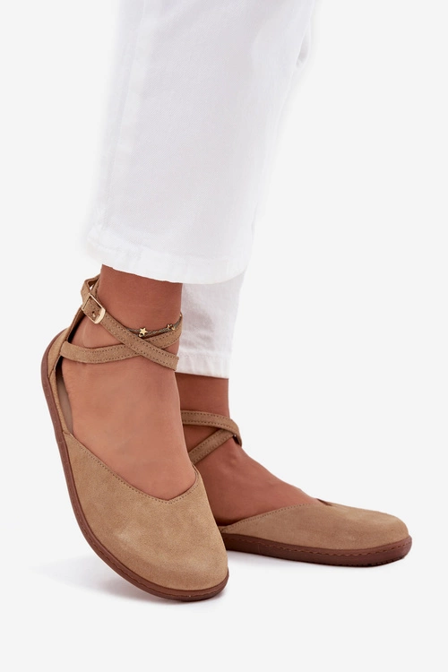 Zamszowe Baleriny Damskie Barefoot Z Paskami Zazoo 191 Beżowe