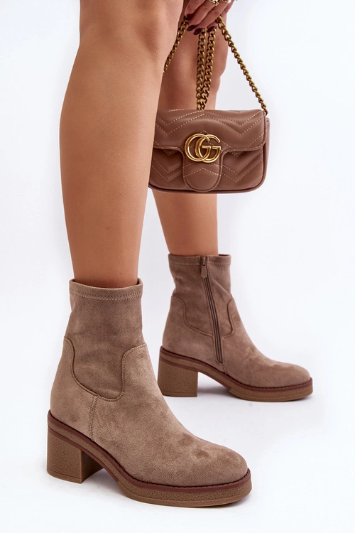 Damskie Botki Na Słupku Beżowe Argastis