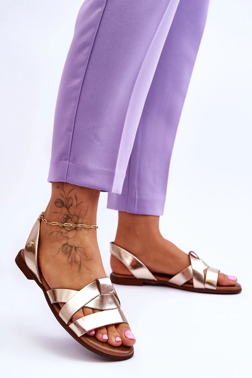 Zazoo 40185 Wygodne Skórzane Wsuwane Sandały Złote