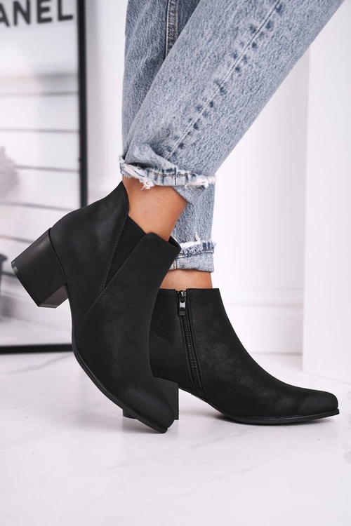 Botki Damskie Sergio Leone Sztyblety Eko Nubuk Czarne BT621