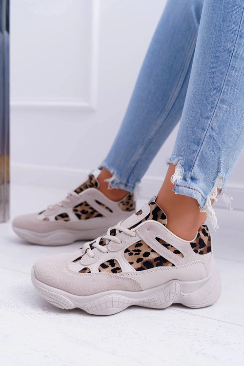 Sportowe Damskie Buty W Panterkę Beżowe Thai