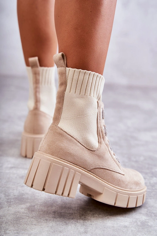 Zamszowe Wsuwane Botki Skarpetkowe Beżowe Hope