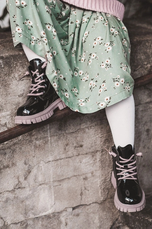 Lakierowane Ocieplane Botki Czarno-Fioletowe Heidi