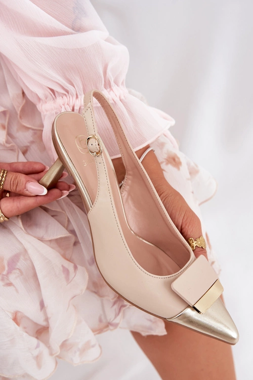 Eleganckie Szpilki Z Ozdobą Eko Skórzane Beżowe Ottoles