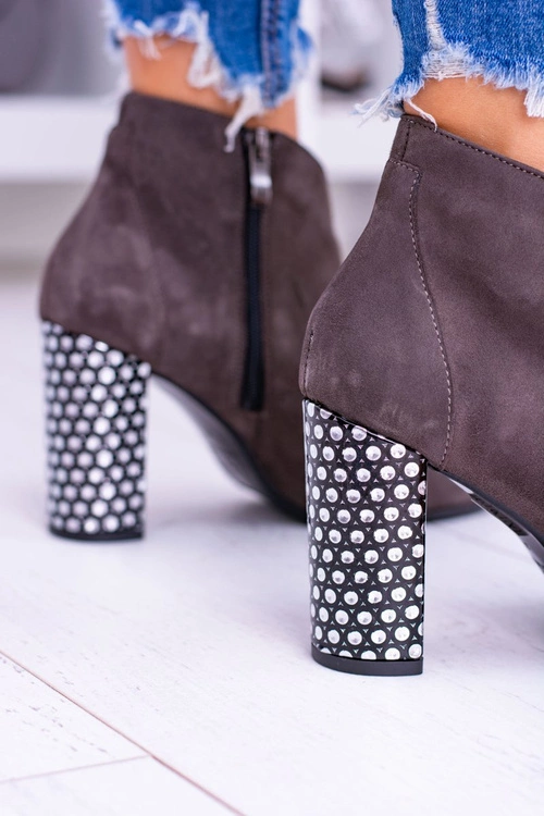 Eleganckie Zamszowe Botki na Słupku Laura Messi Khaki 1849