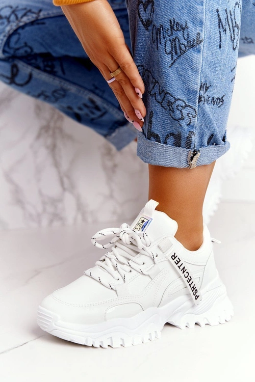 Damskie Sneakersy Na Masywnej Podeszwie Białe Laugh